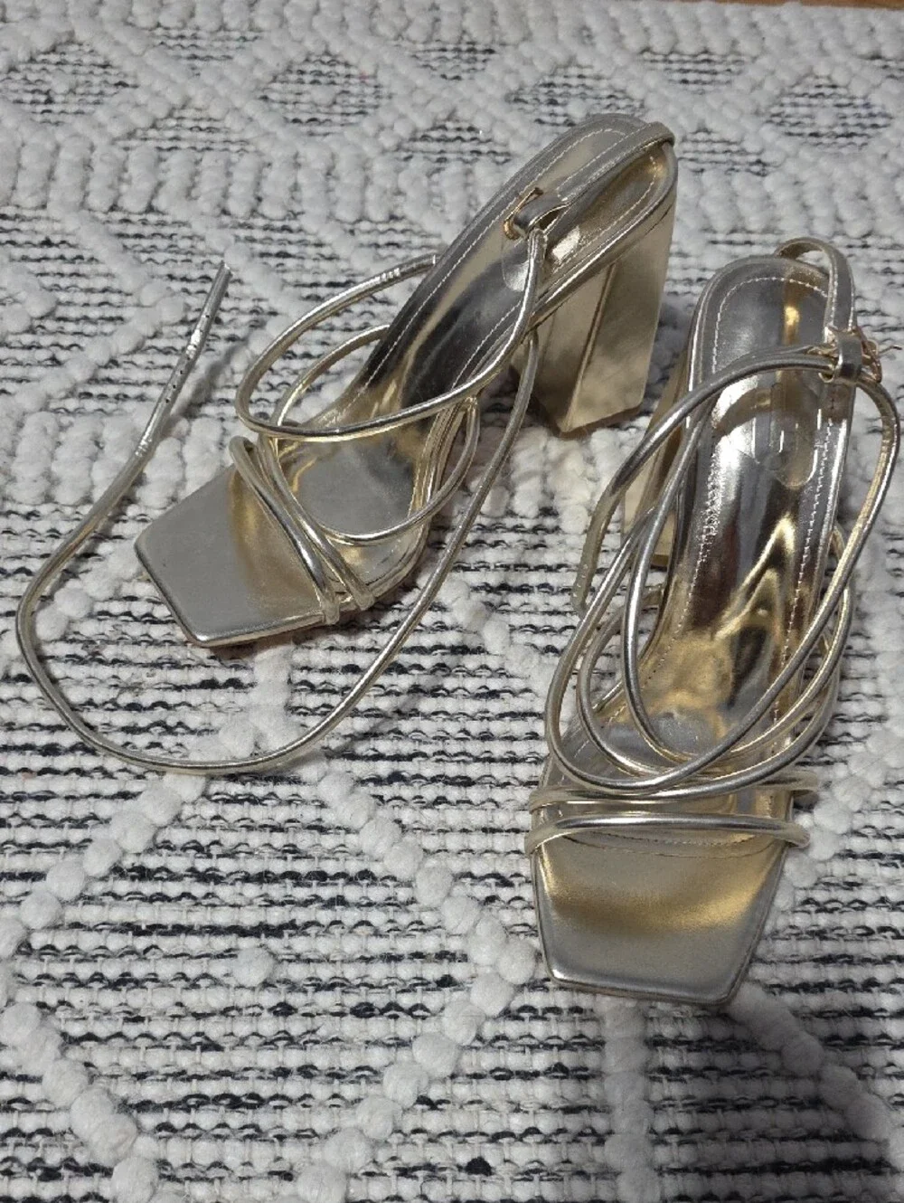 Metallic Gold Strappy Block Heel Sandals - Women
